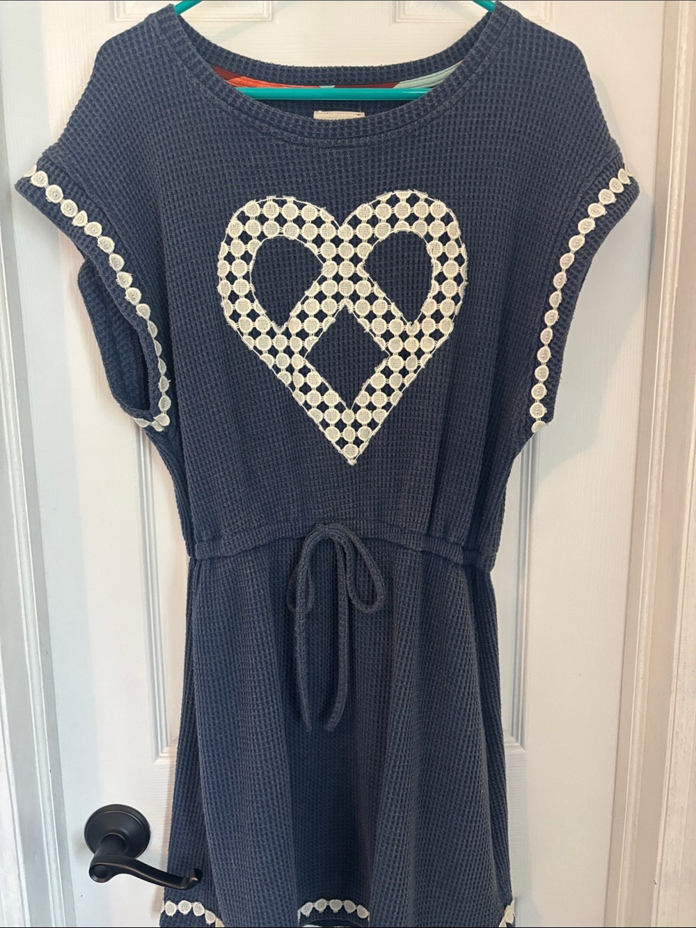 Umgee Navy Knit Dress with White Heart Accent